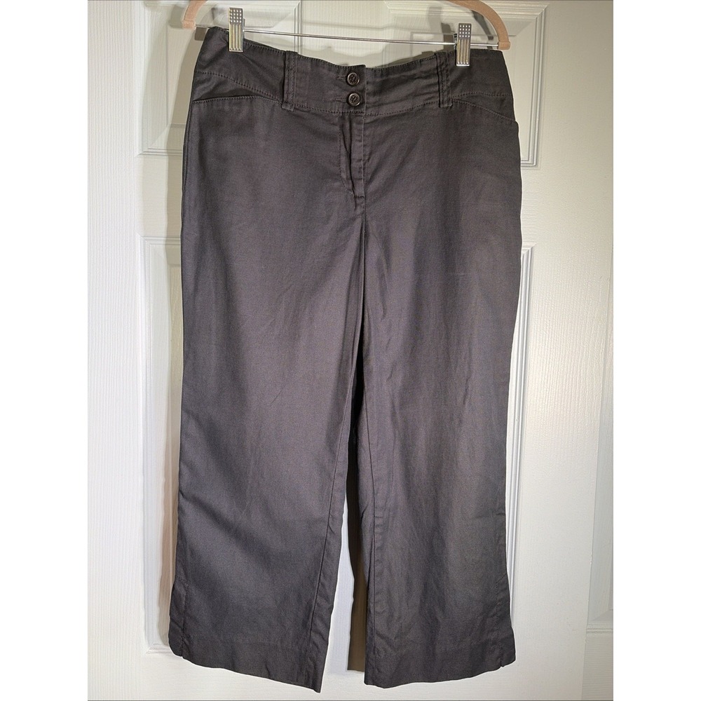 Cabi  Mid-Rise Wide Leg Crop Trouser Pant Cotton/Linen Blend Career Black 6